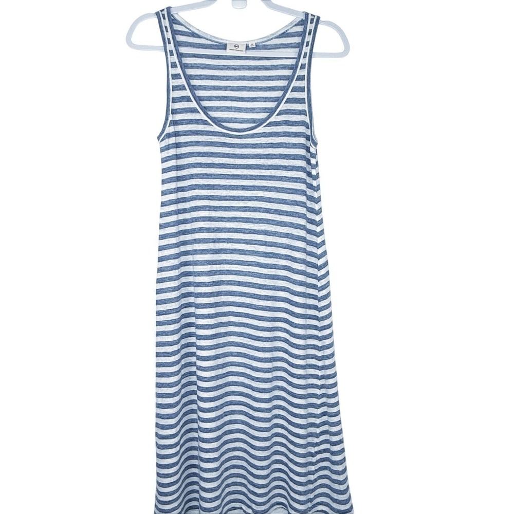 AG Adriano Goldschmied Blue White Striped 100% Linen Tank Dress XS Japan CNJ8953